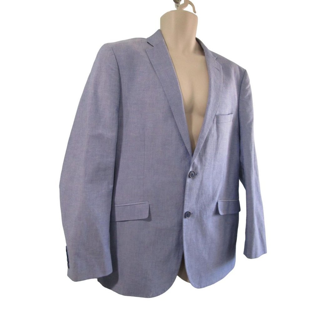 US Polo Assn Light Blue Cotton Chambray Blazer Jacket Pastel Check Lined 42R GUC